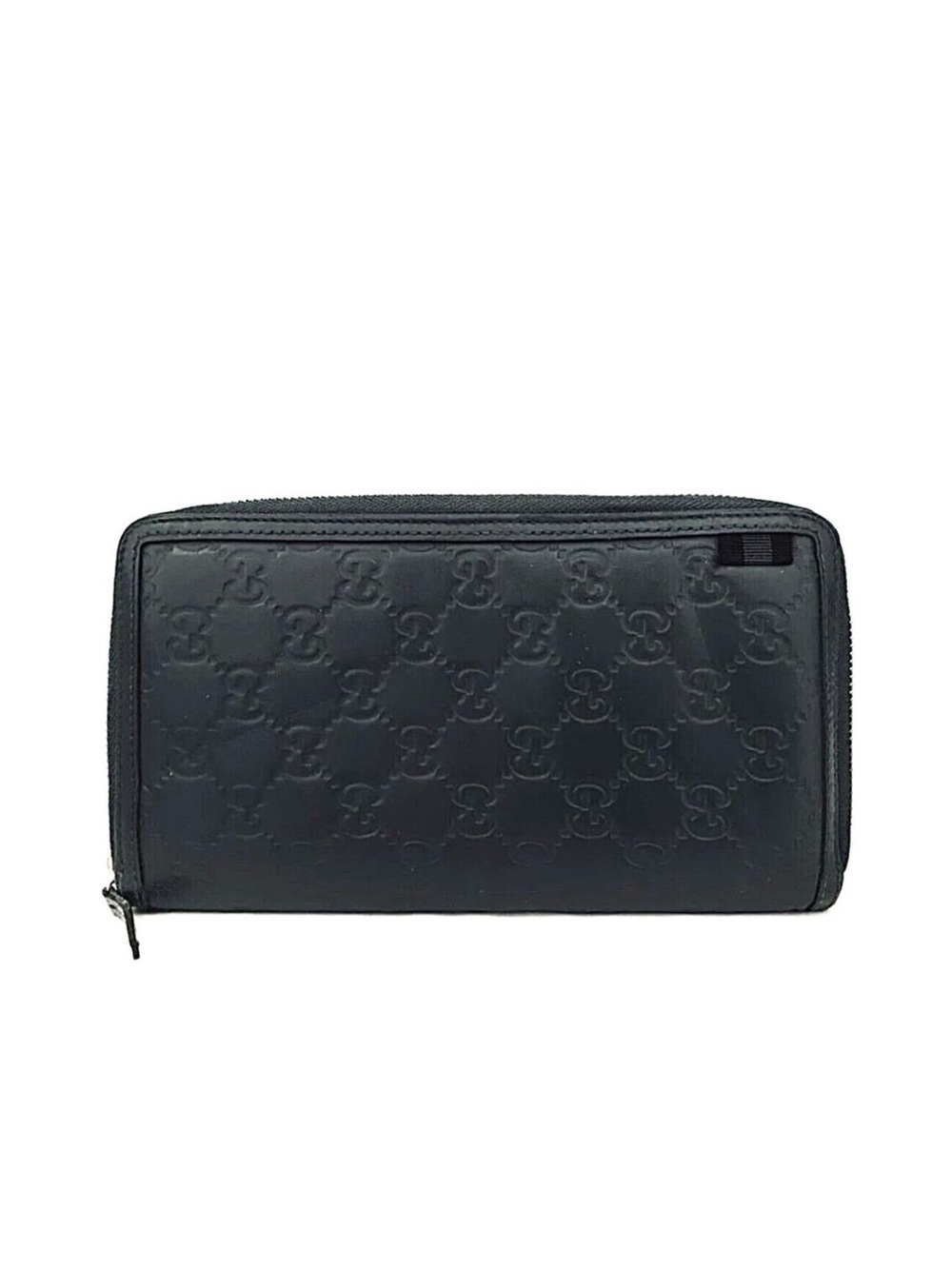 Authentic GUCCI Ssima GG Logo Leather Zip Around Organizer Long Wallet Gray